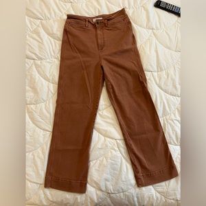 LOFT High Waist Slim Wide Leg Pants in 26 Petite Rust Colored Denim Cropped